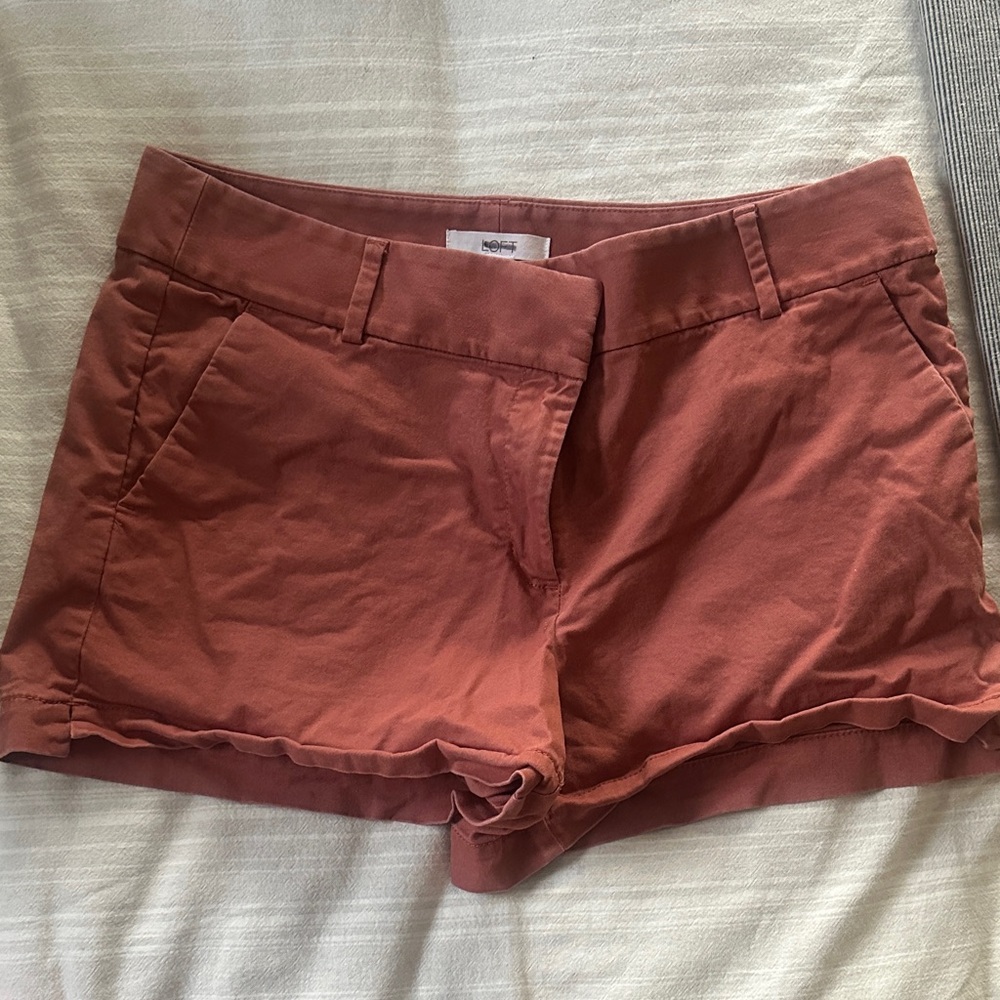 LOFT Women's Rust Orange High-Waist Cotton-Blend Shorts